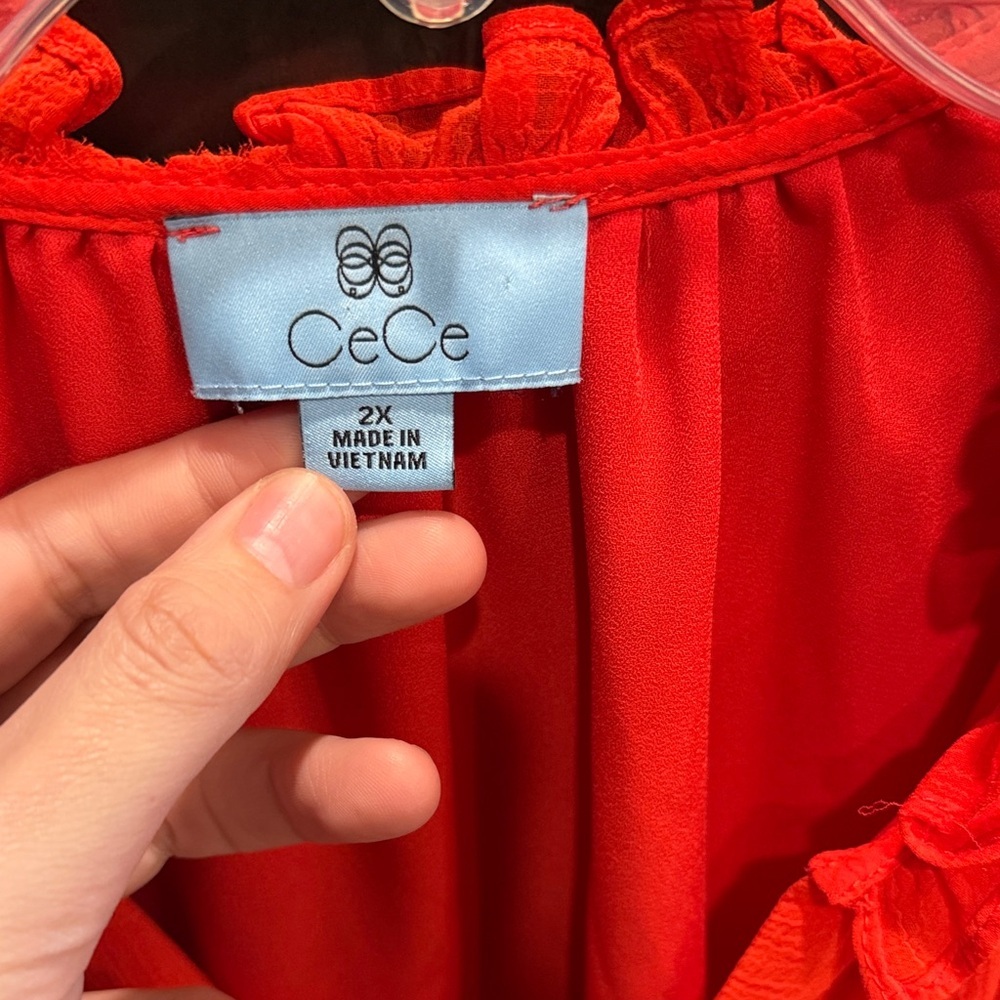 CeCe Fiery Red Ruffle Blouse - Picture 2 of 5